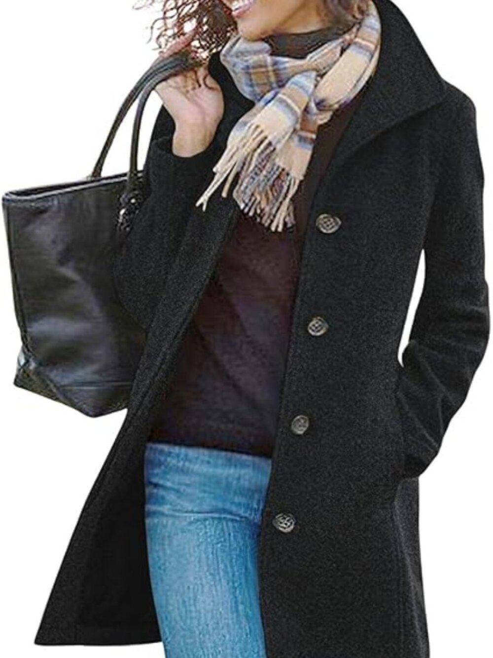 CHARTOU Women's Casual Wool Blend Stand Collar Single Breasted Pea Coat XL